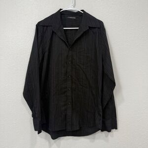 Red Level Nine Mens Black Striped Long Sleeve Button Up Shirt Large Stretch